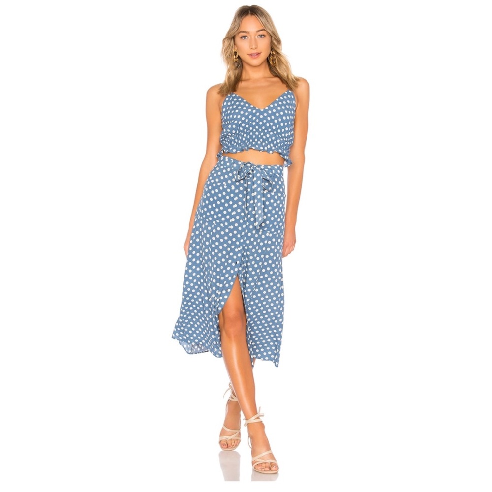 L’Acadamie Midi Blue & White Polka Dot Skirt XS